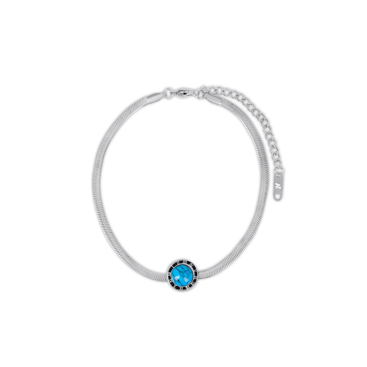 Aqua Stone Snake Chain Anklet - Srebrny
