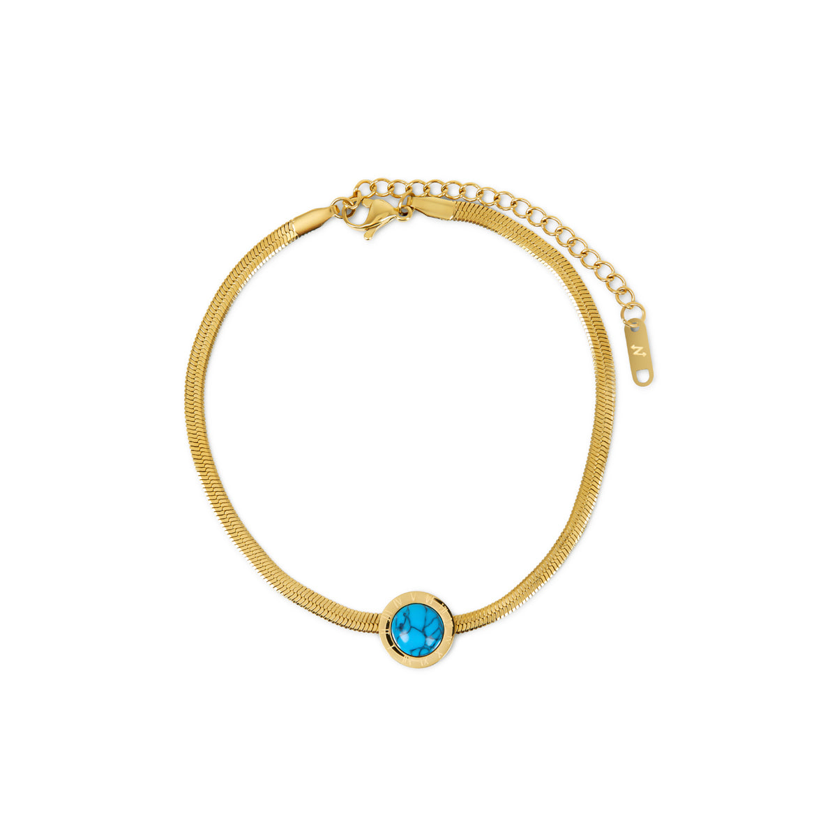 Aqua Stone Snake Chain Anklet - Złoty