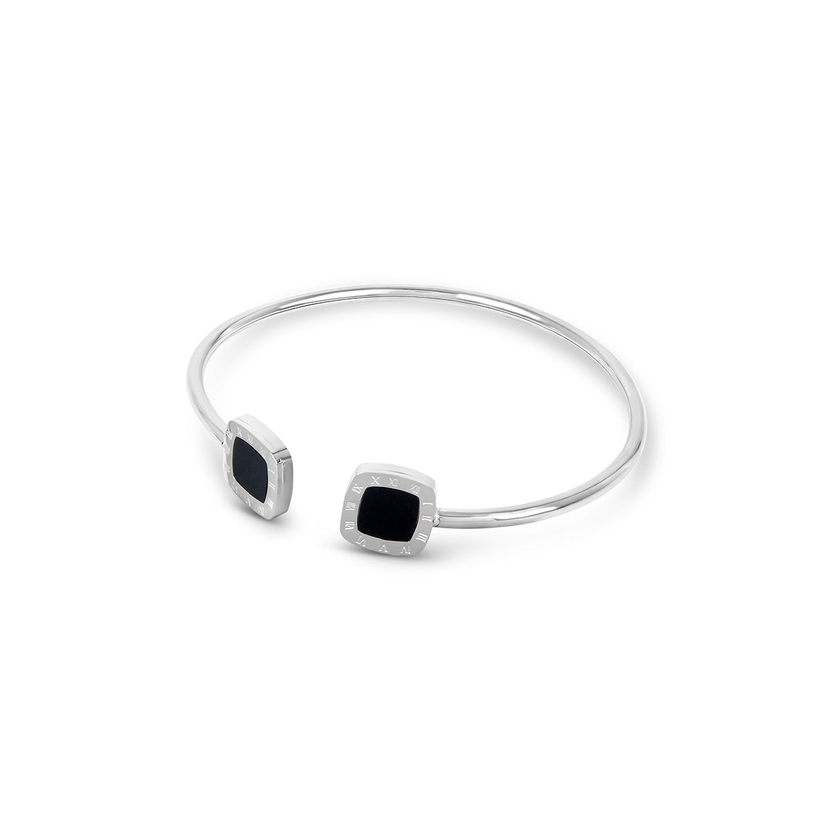 Bransoletka Bangle Onyx Kwadratowa - Srebrna