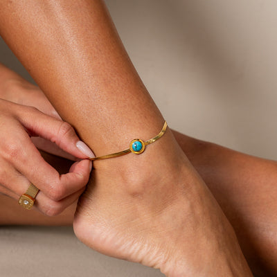 Aqua Stone Snake Chain Anklet - Złoty