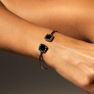 Bransoletka Bangle Onyx Kwadratowa - Srebrna