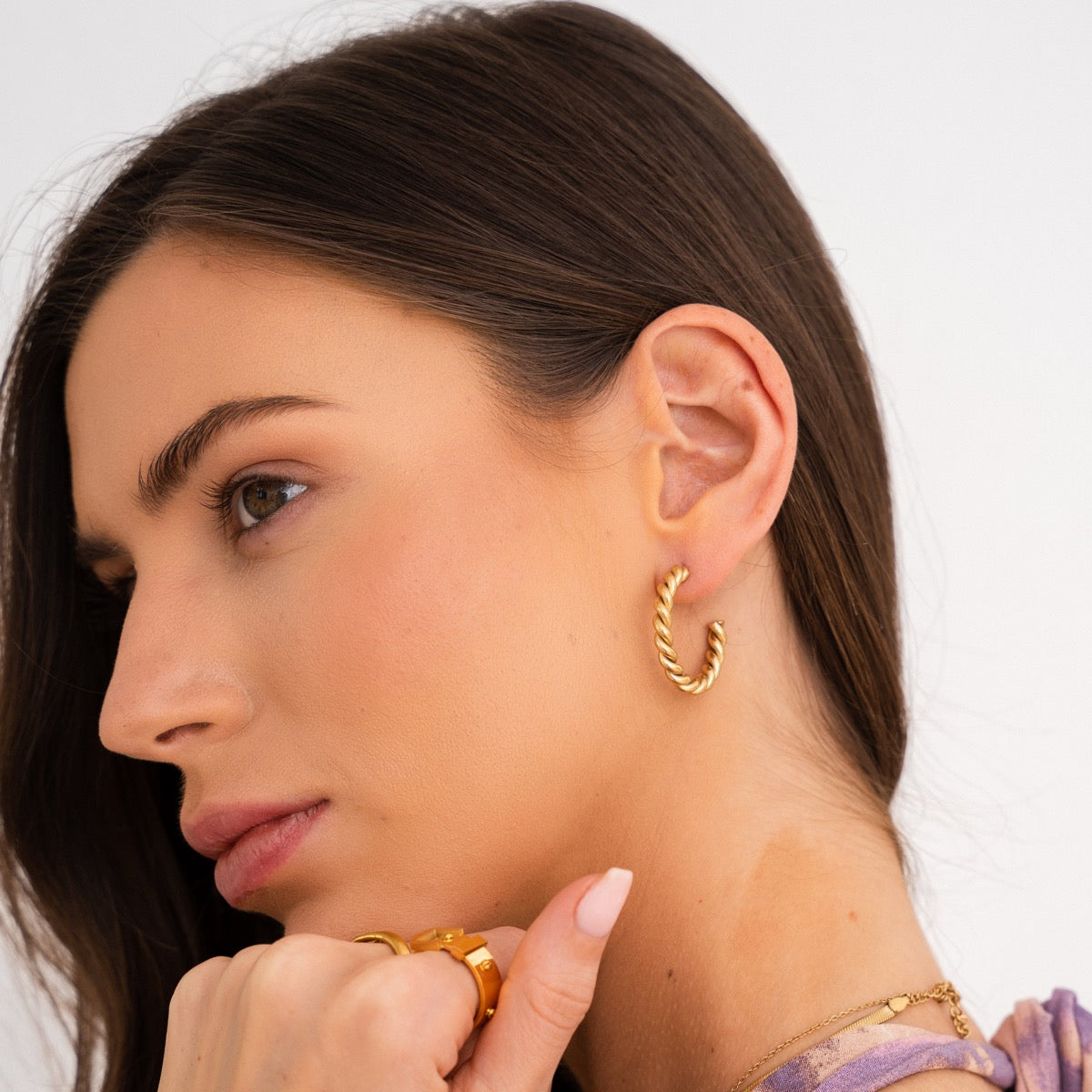 Sofia Twist Rope Hoop Earrings 18K Gold Plated - Złote